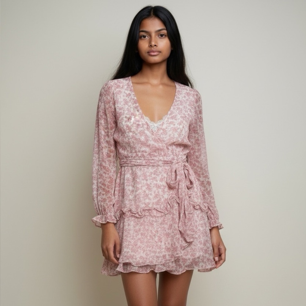 Revolve Saints + Secrets Saints Boho Ruffle Wrap Mini Dress M